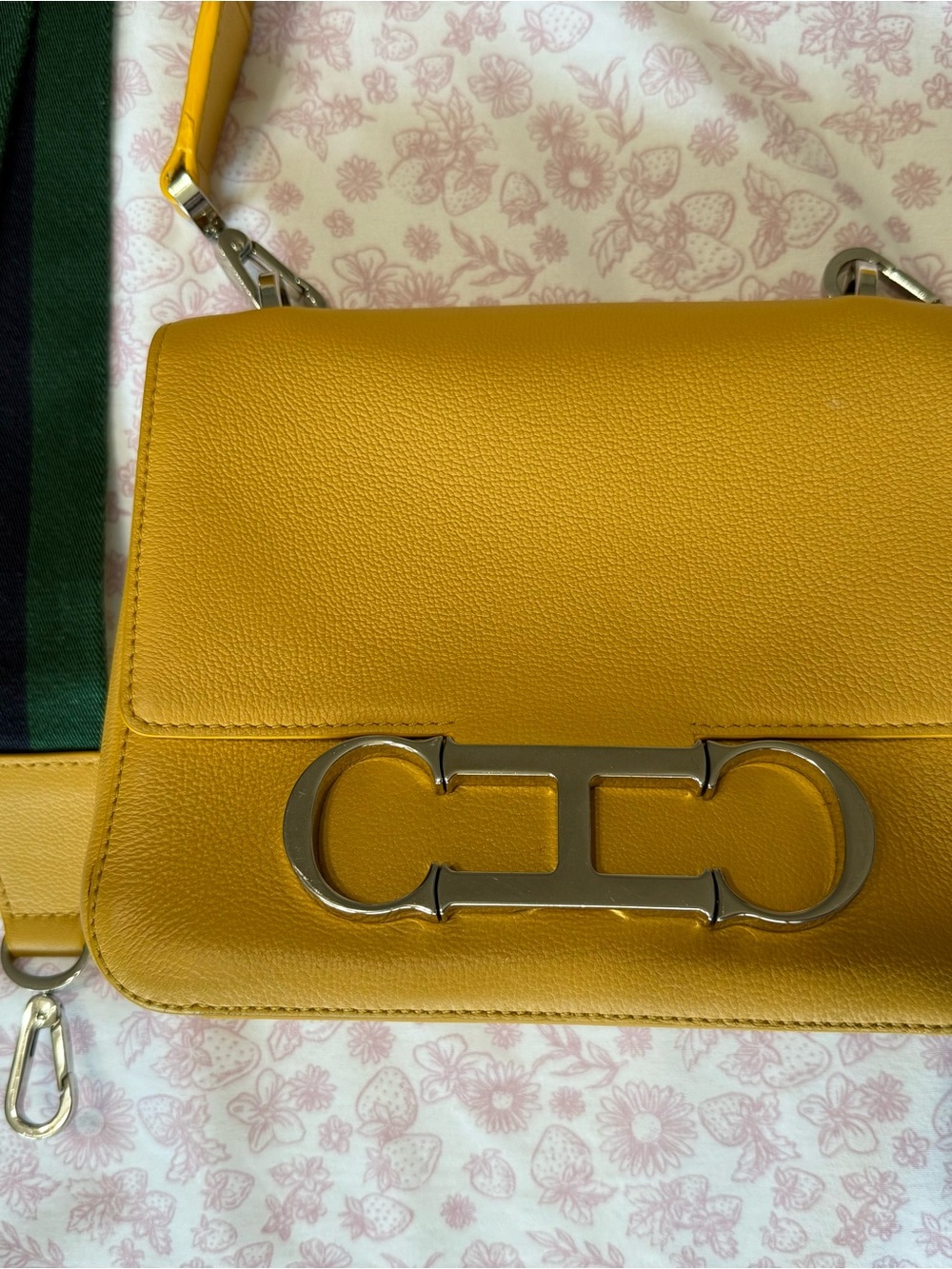 CH Carolina Herrera Medium Initials Insignia Crossbody Bag in yellow leather